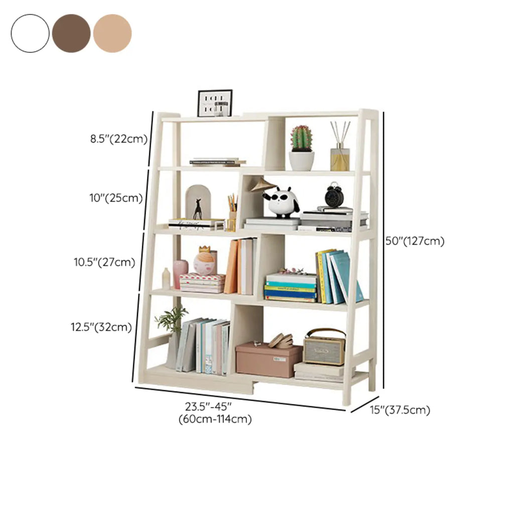 5-Tier Walnut Wooden Open Ladder Bookshelf