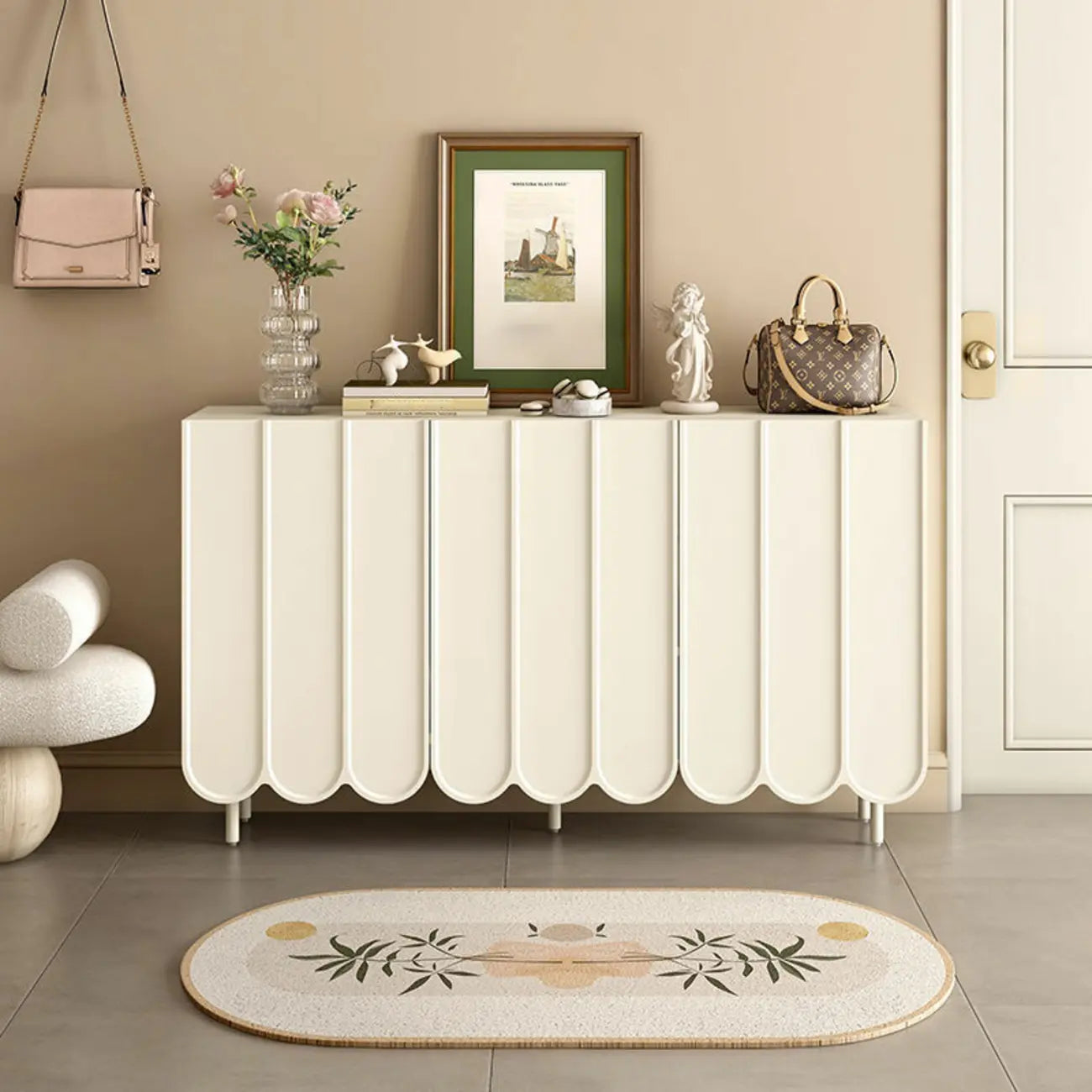 Modern Large beige Wooden Adjustable Entryway Shoe Cabinet