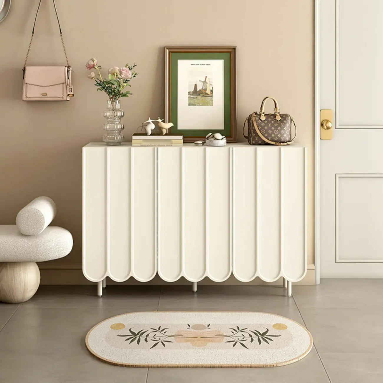 Modern Large beige Wooden Adjustable Entryway Shoe Cabinet