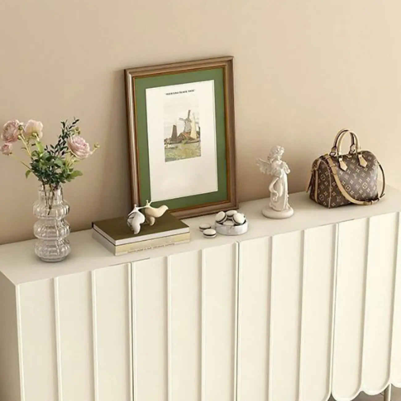 Modern Large beige Wooden Adjustable Entryway Shoe Cabinet