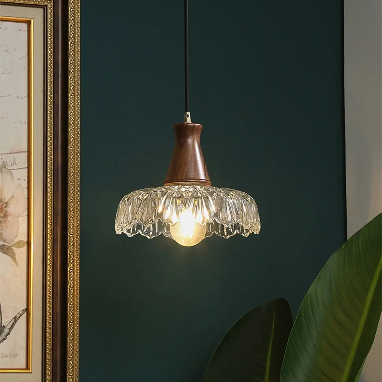 Adjustable Glass Flower Hanging Pendant Light for Living Room
