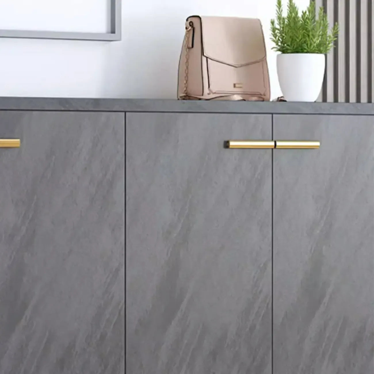Elegant Grey Wood Hallway Shoe Cabinet with Metal Legs