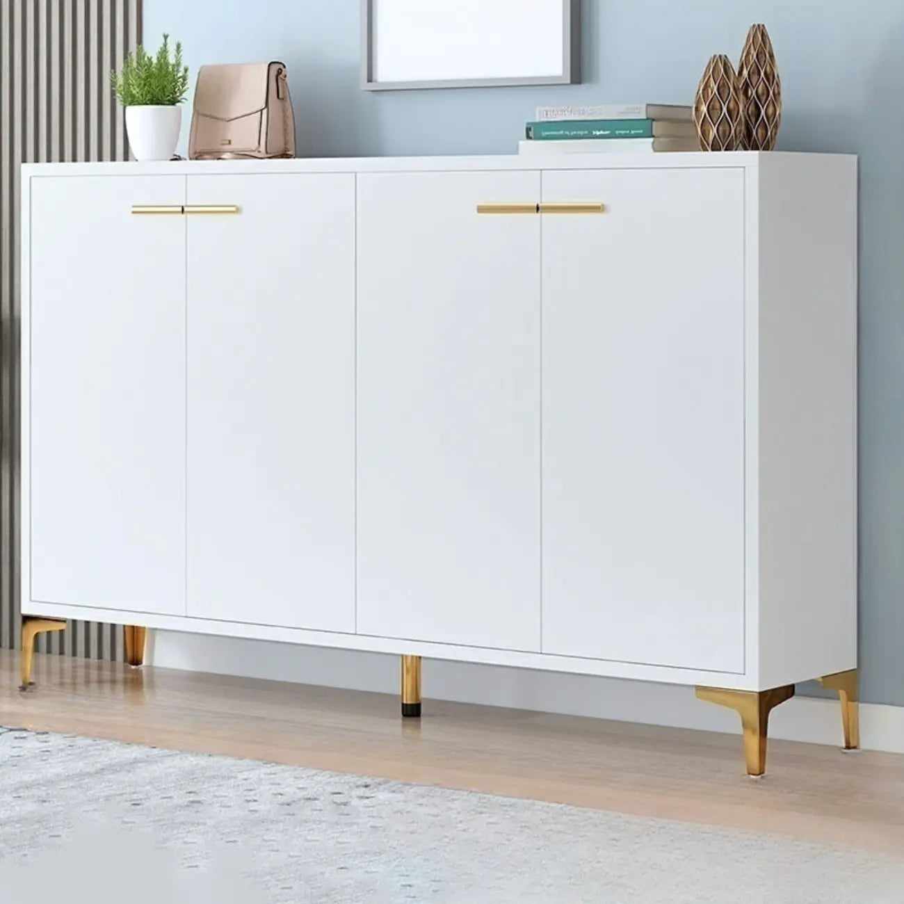 Elegant Grey Wood Hallway Shoe Cabinet with Metal Legs
