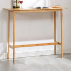 Modern Natural Finish Wooden Fixed Top Footrest Bar Tables