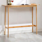 Modern Natural Finish Wooden Fixed Top Footrest Bar Tables