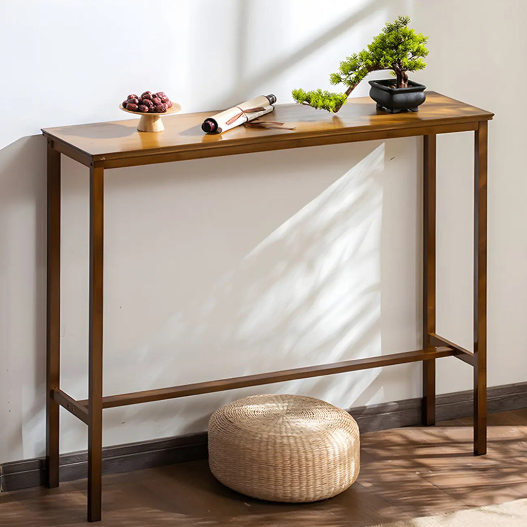 Modern Natural Finish Wooden Fixed Top Footrest Bar Tables