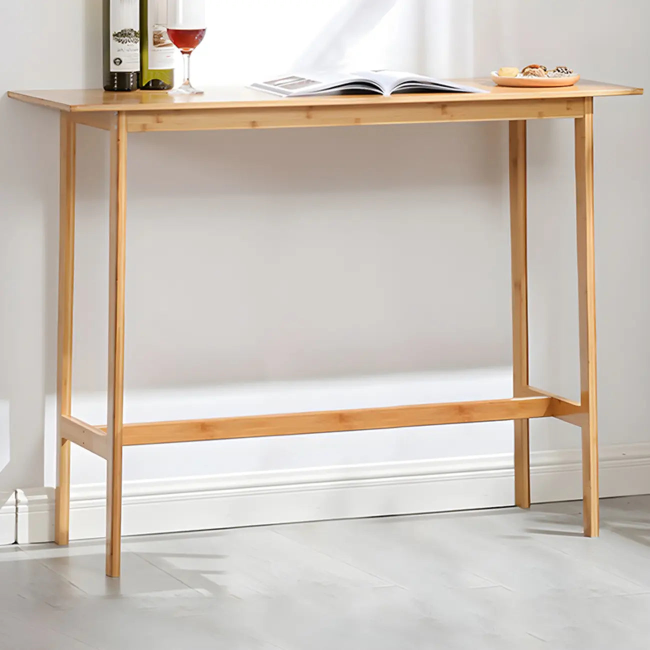 Modern Natural Finish Wooden Fixed Top Footrest Bar Tables