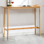 Modern Natural Finish Wooden Fixed Top Footrest Bar Tables