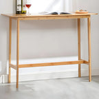 Modern Natural Finish Wooden Fixed Top Footrest Bar Tables