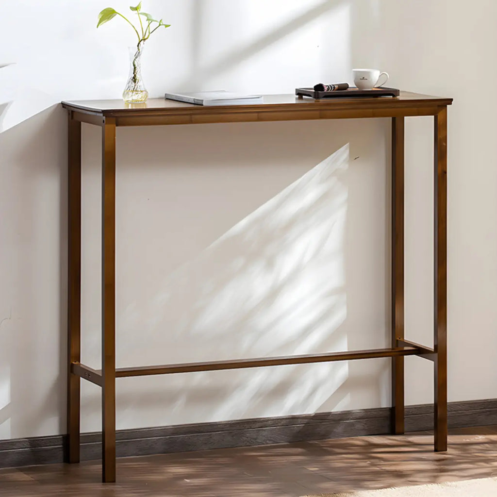 Modern Natural Finish Wooden Fixed Top Footrest Bar Tables