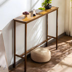 Modern Natural Finish Wooden Fixed Top Footrest Bar Tables