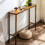 Modern Natural Finish Wooden Fixed Top Footrest Bar Tables
