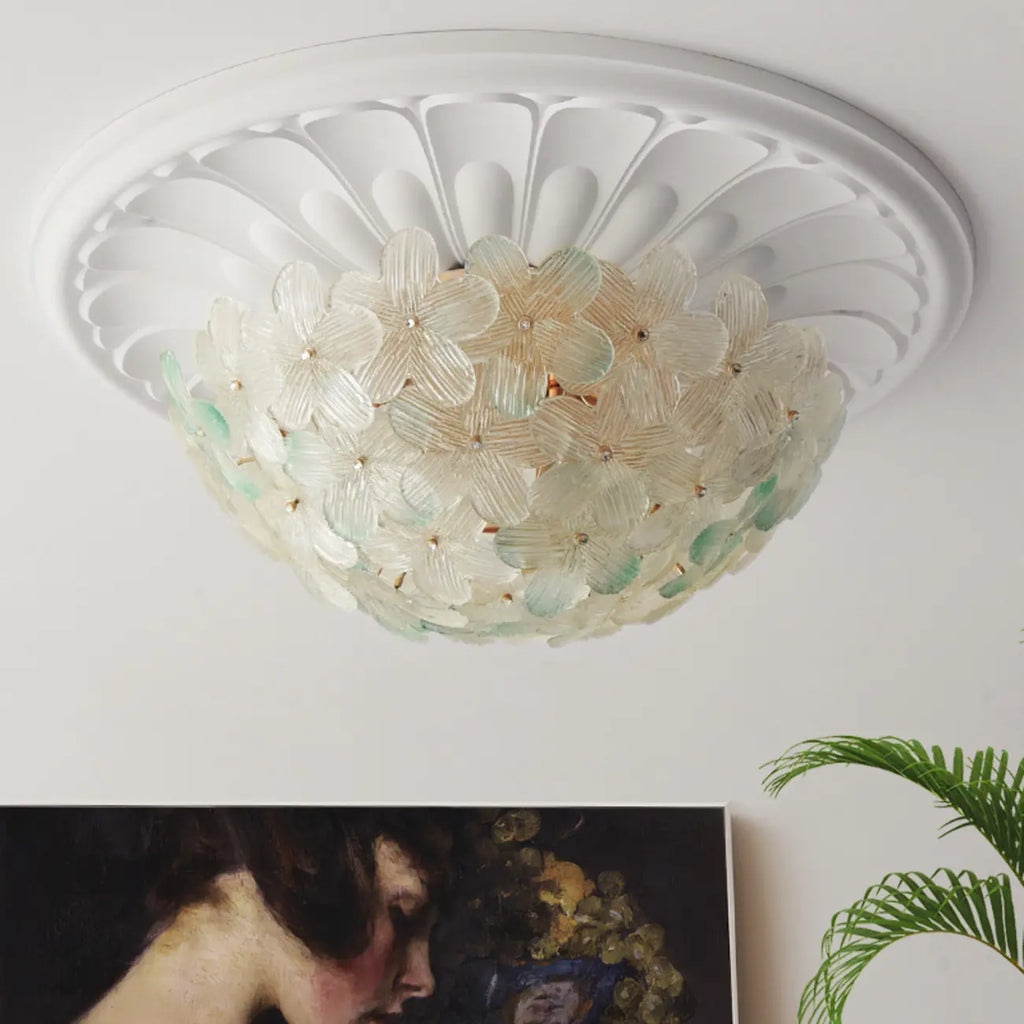 Elegant Floral Glass Dome Semi Flush Ceiling Light