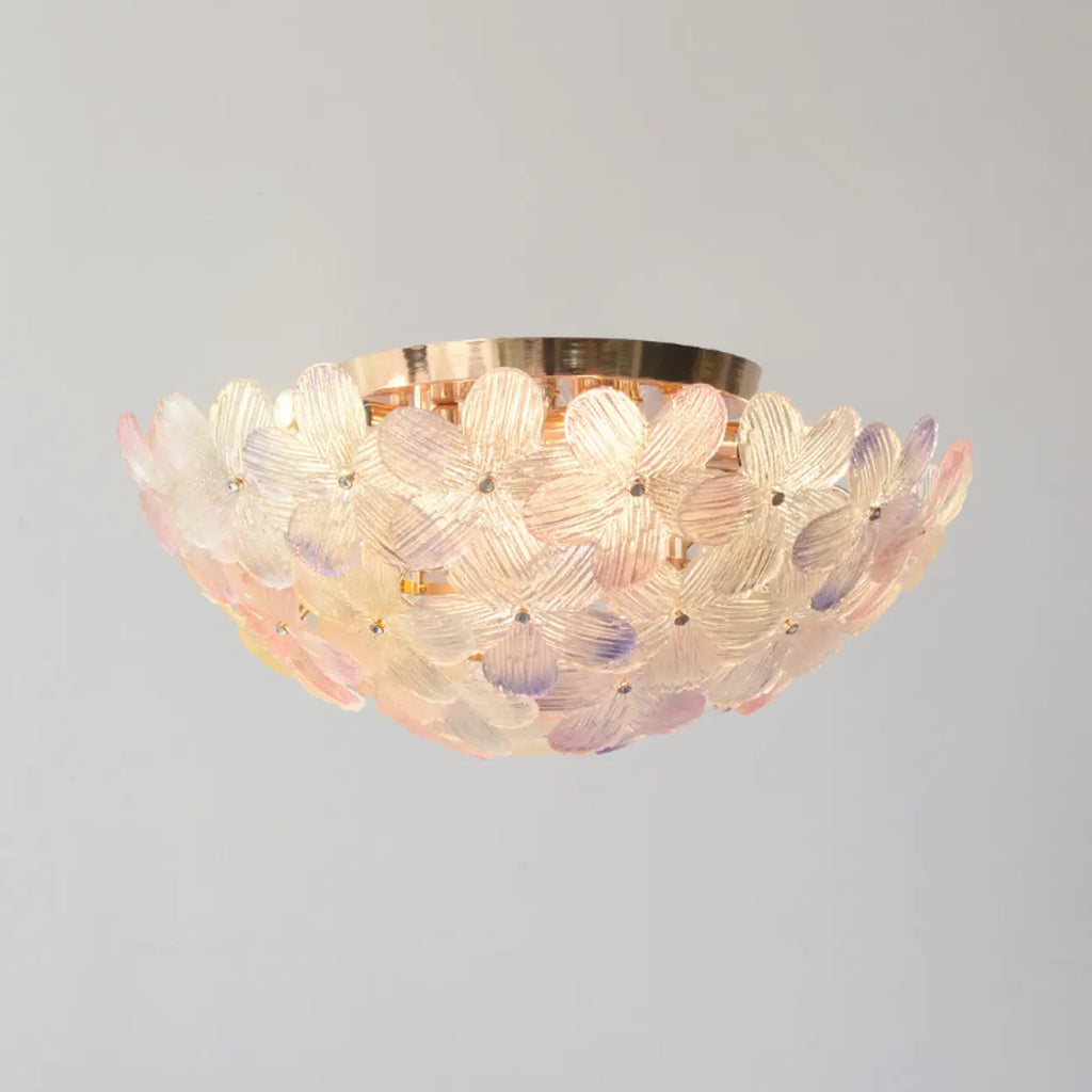 Elegant Floral Glass Dome Semi Flush Ceiling Light