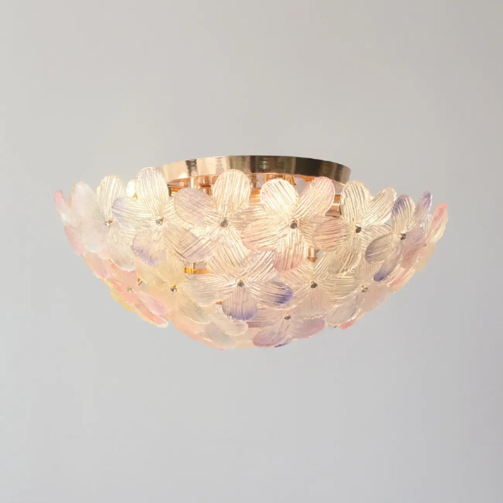 Elegant Floral Glass Dome Semi Flush Ceiling Light
