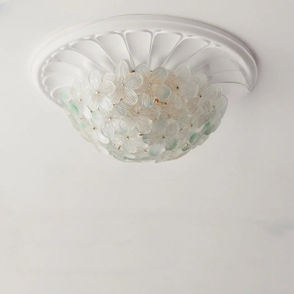 Elegant Floral Glass Dome Semi Flush Ceiling Light