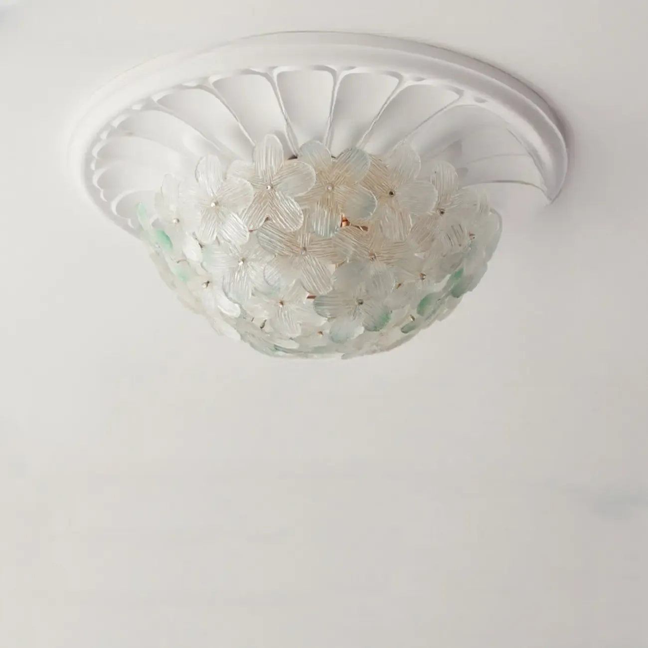 Elegant Floral Glass Dome Semi Flush Ceiling Light
