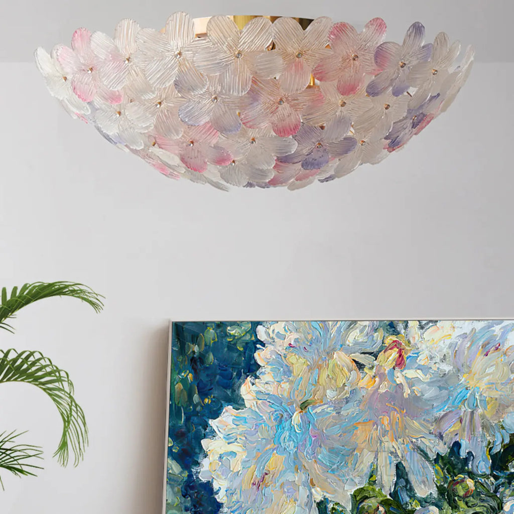 Elegant Floral Glass Dome Semi Flush Ceiling Light