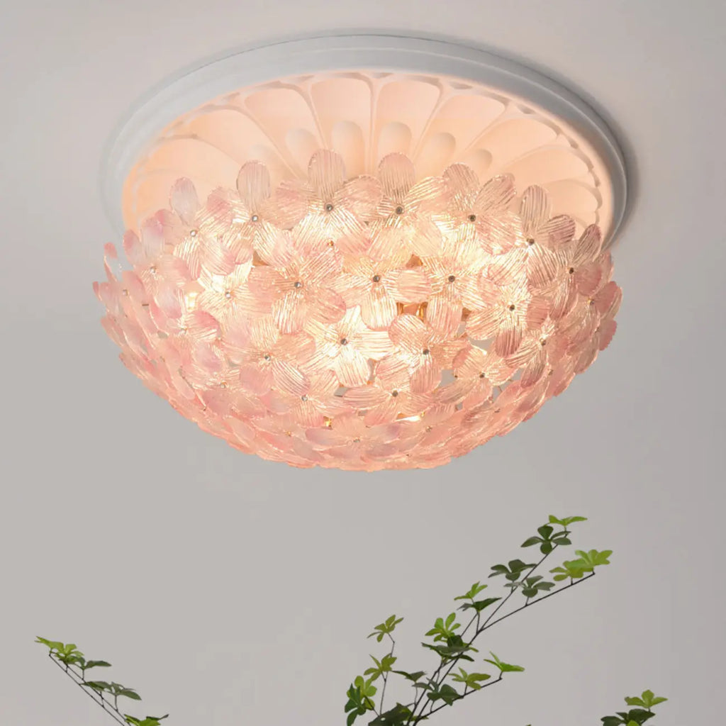 Elegant Floral Glass Dome Semi Flush Ceiling Light