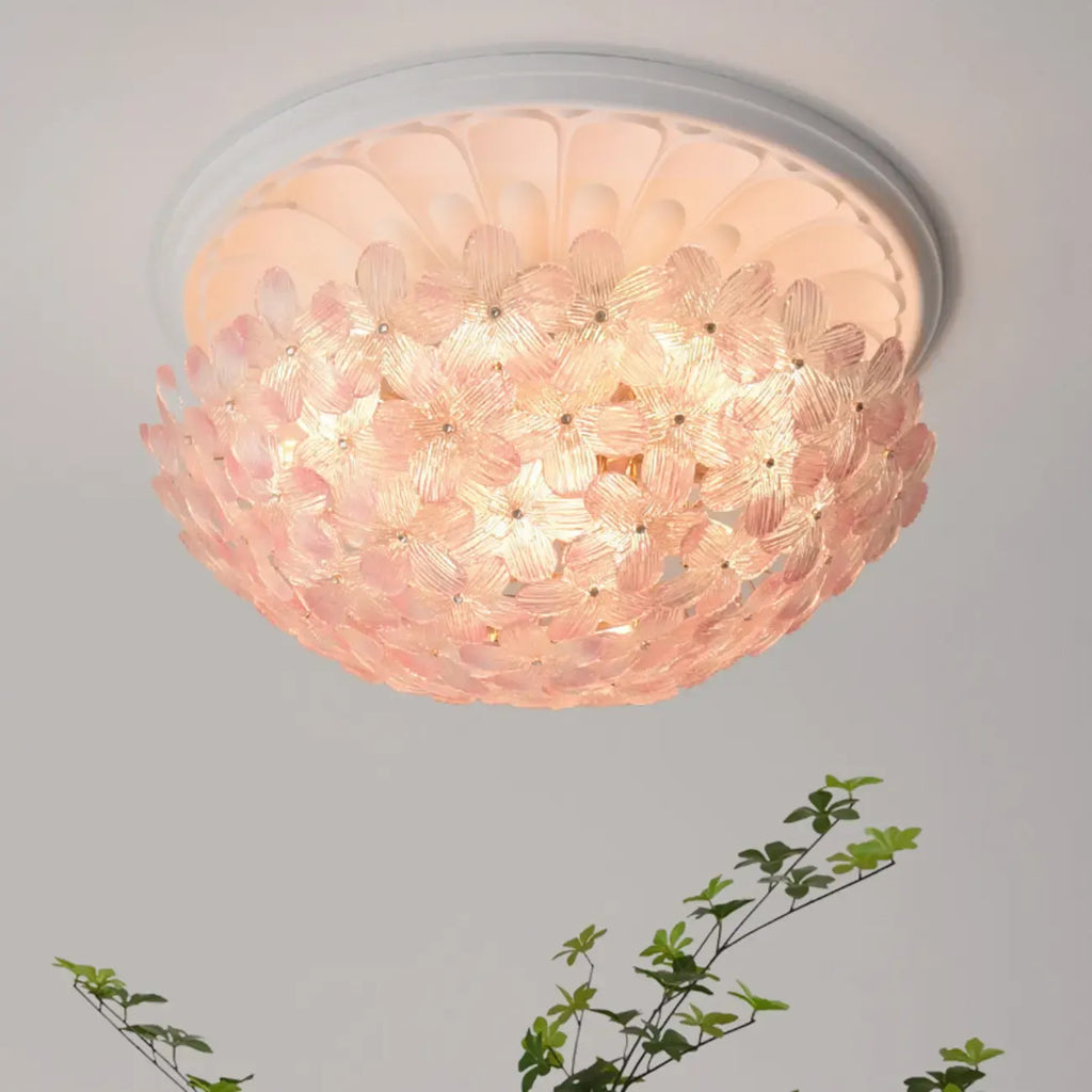 Elegant Floral Glass Dome Semi Flush Ceiling Light