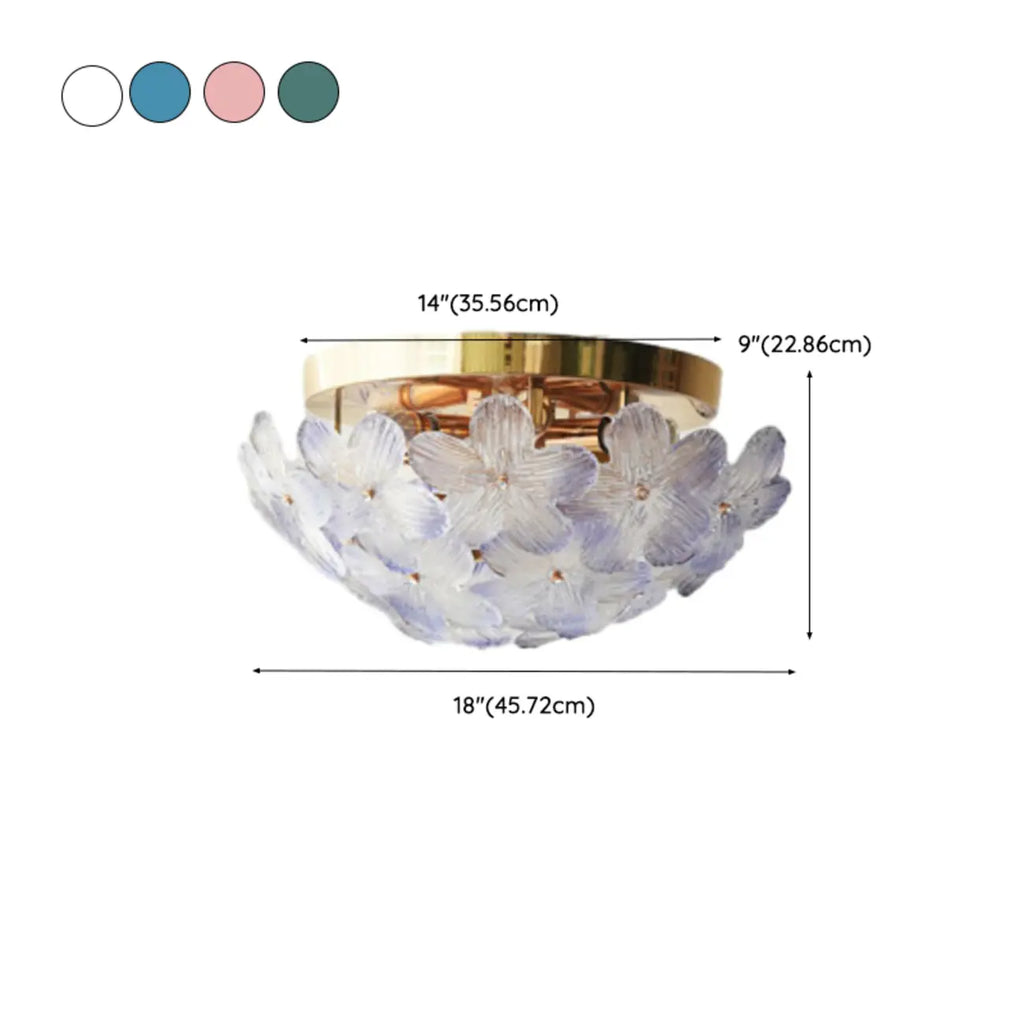 Elegant Floral Glass Dome Semi Flush Ceiling Light