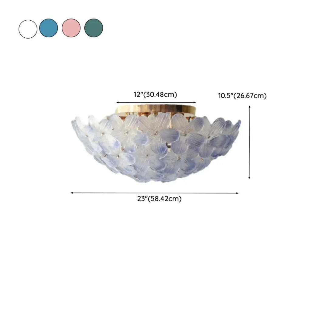Elegant Floral Glass Dome Semi Flush Ceiling Light