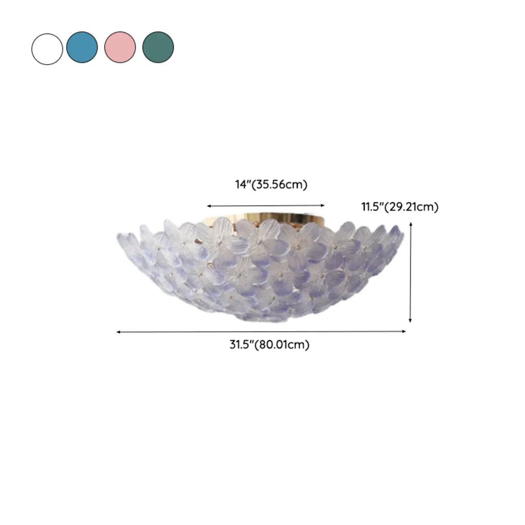 Elegant Floral Glass Dome Semi Flush Ceiling Light