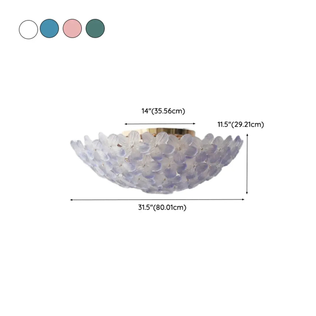 Elegant Floral Glass Dome Semi Flush Ceiling Light