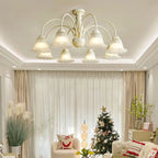 Beige Vintage Down Frosted Bell Glass Semi Flush Ceiling Light