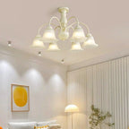 Beige Vintage Down Frosted Bell Glass Semi Flush Ceiling Light