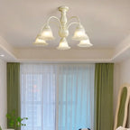 Beige Vintage Down Frosted Bell Glass Semi Flush Ceiling Light