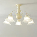 Beige Vintage Down Frosted Bell Glass Semi Flush Ceiling Light