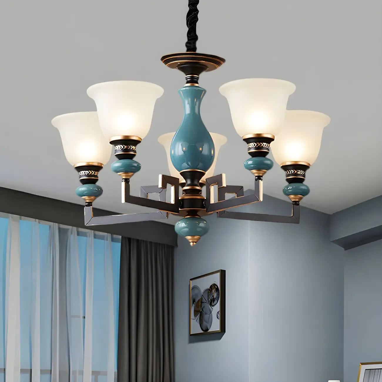 Black Ceramic Glass Geometric Chandelier Light