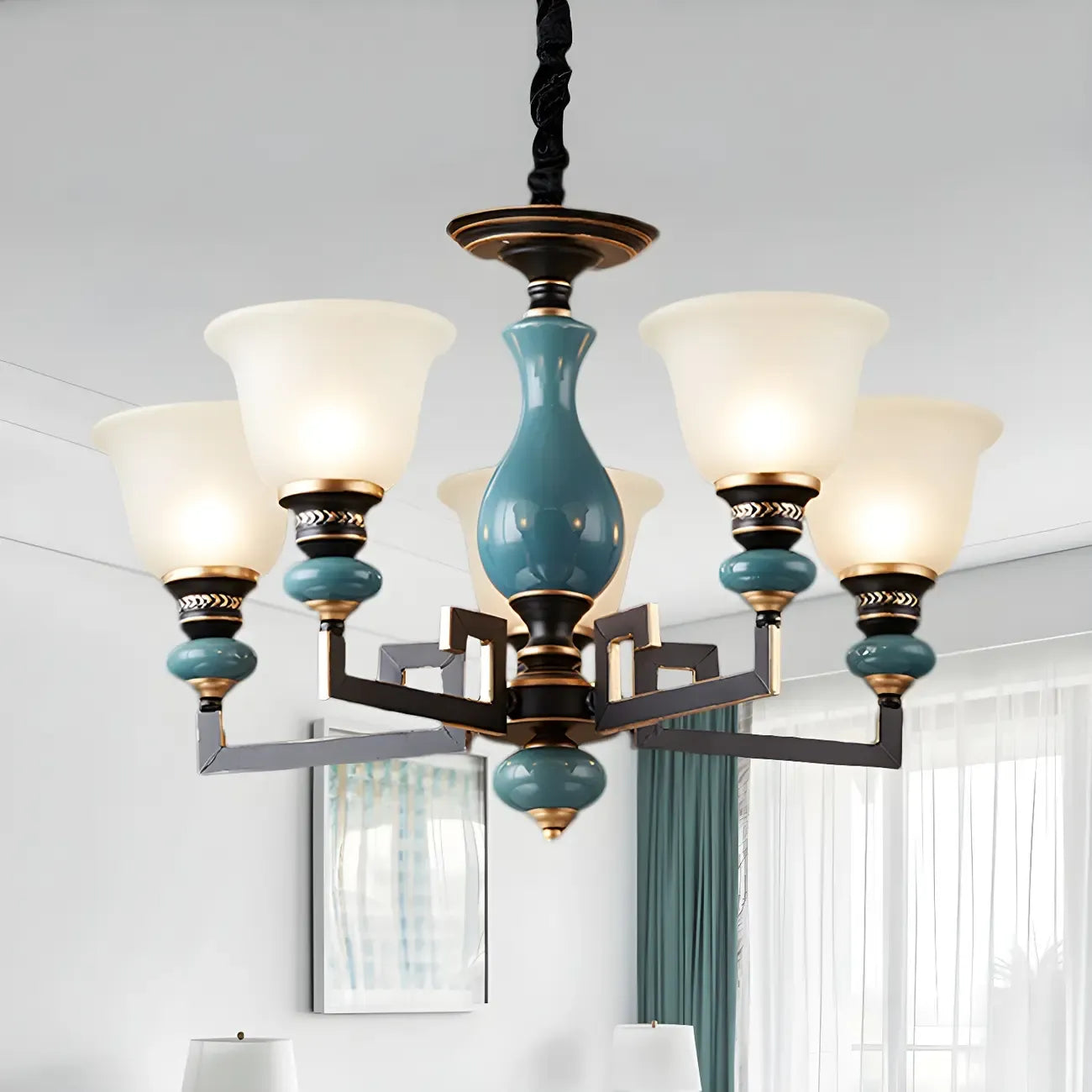Black Ceramic Glass Geometric Chandelier Light