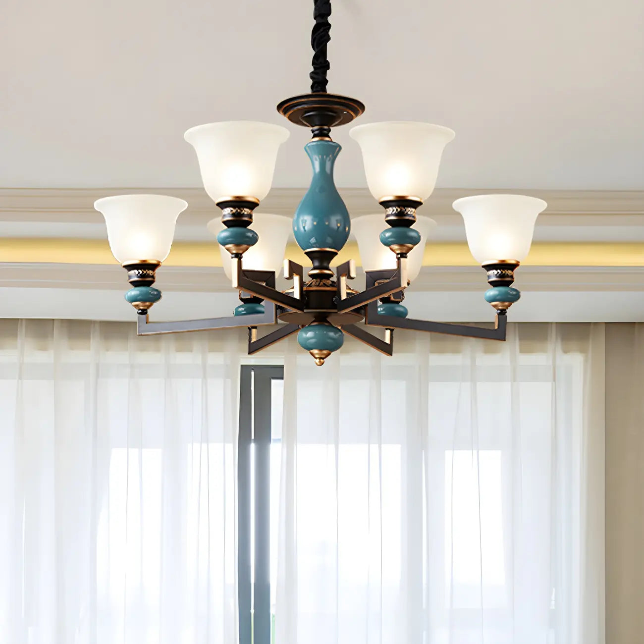 Black Ceramic Glass Geometric Chandelier Light