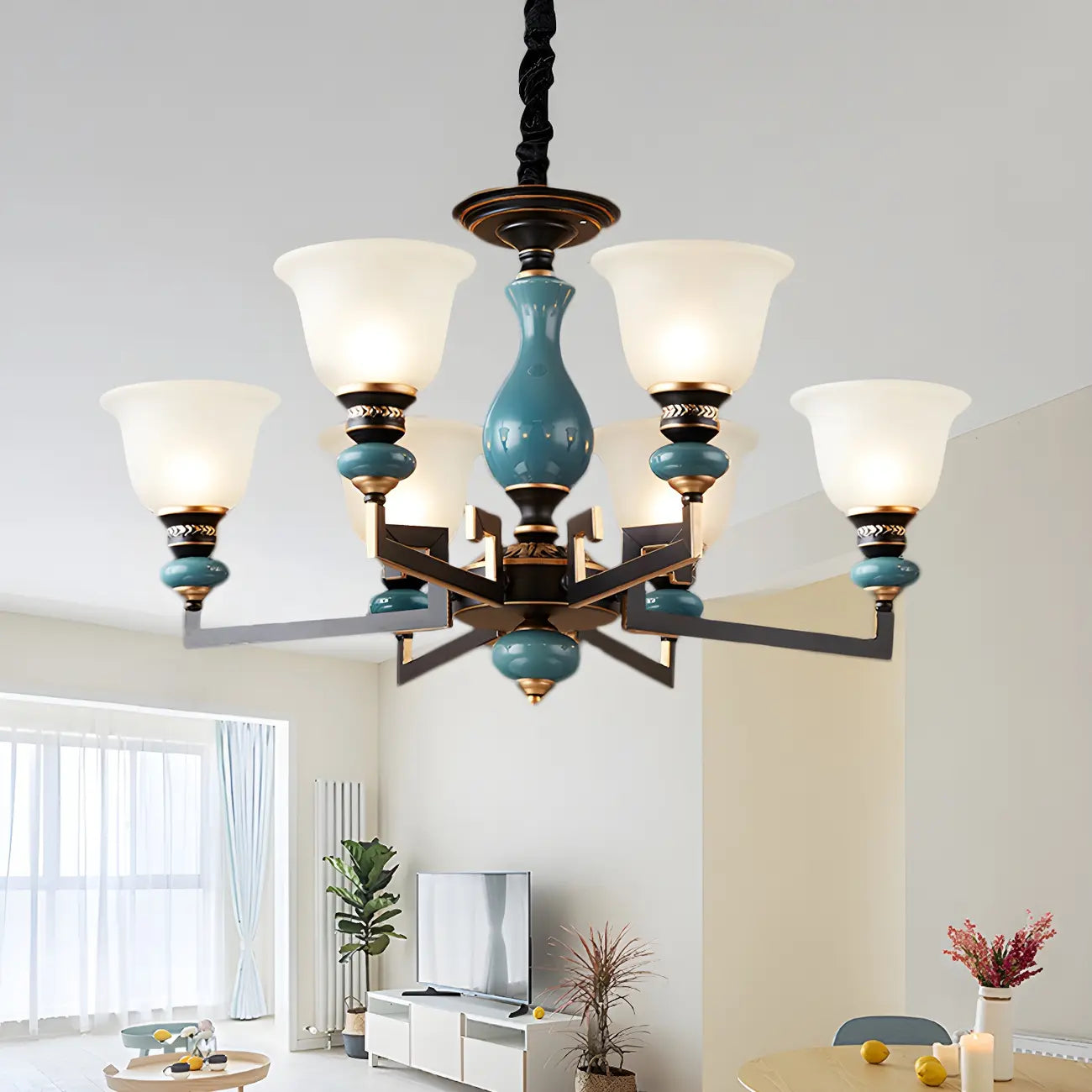 Black Ceramic Glass Geometric Chandelier Light