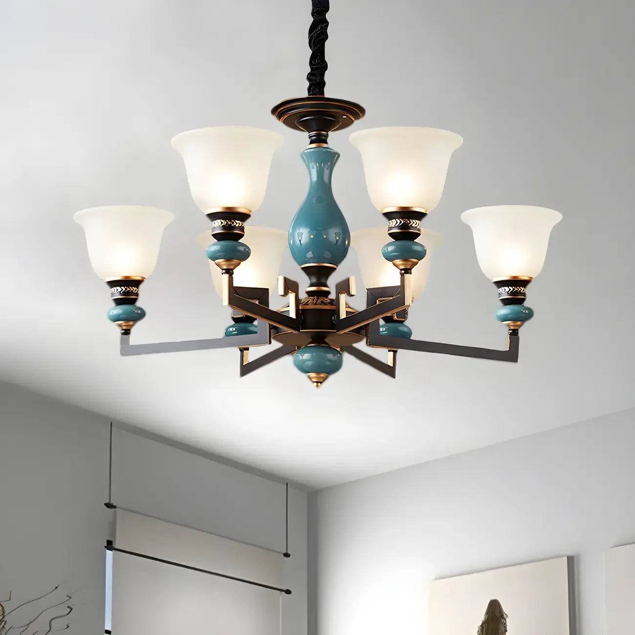 Black Ceramic Glass Geometric Chandelier Light