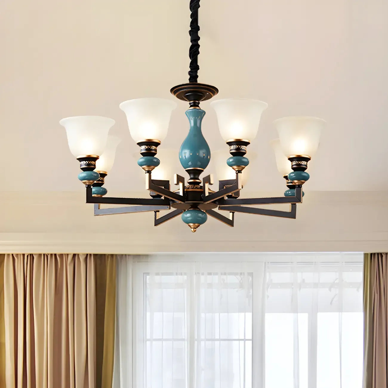 Black Ceramic Glass Geometric Chandelier Light