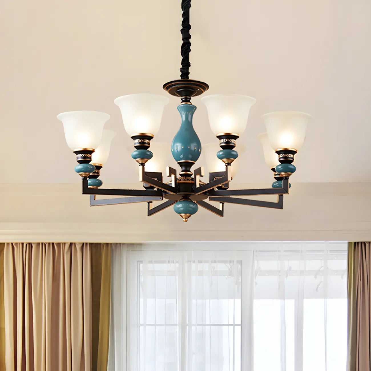 Black Ceramic Glass Geometric Chandelier Light