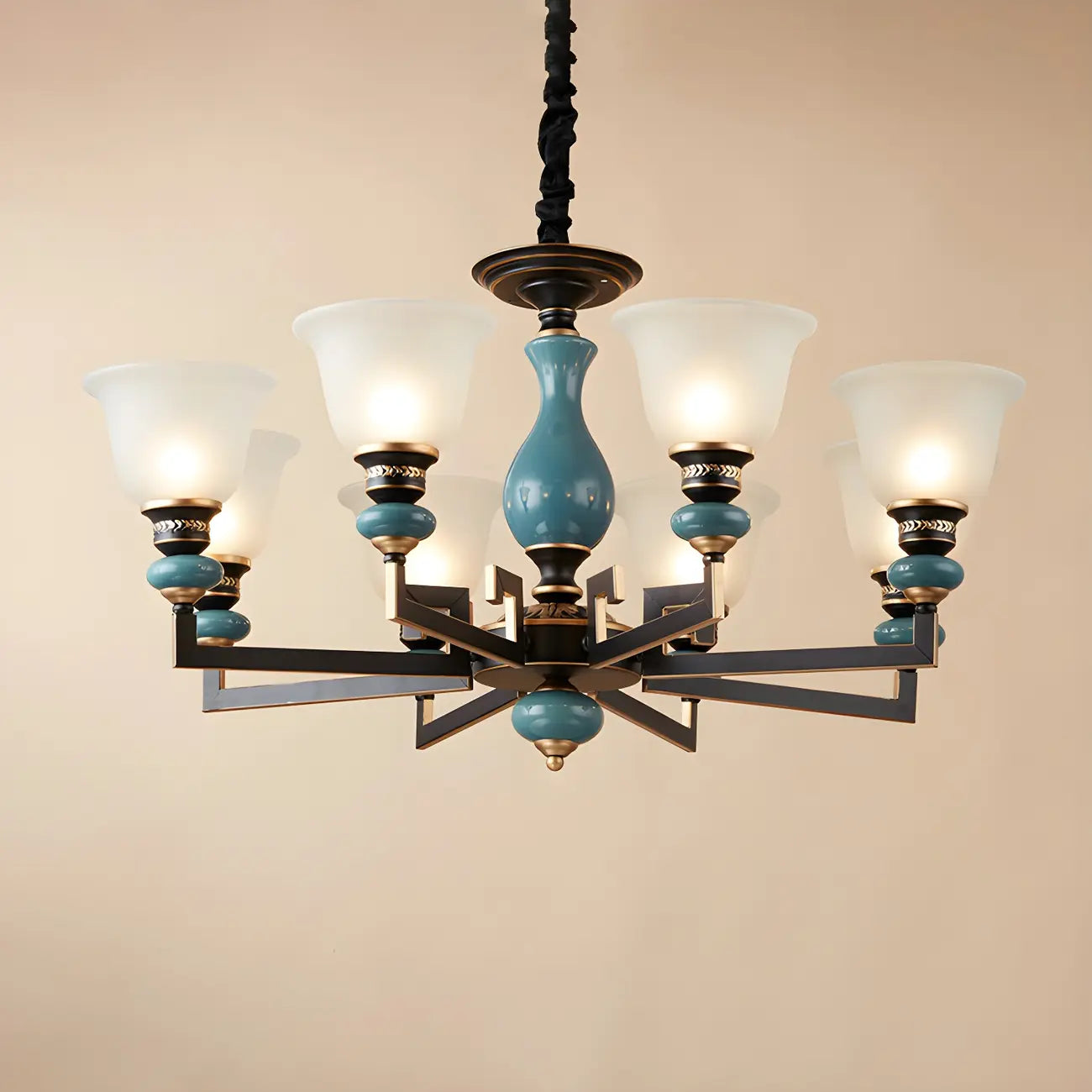 Black Ceramic Glass Geometric Chandelier Light