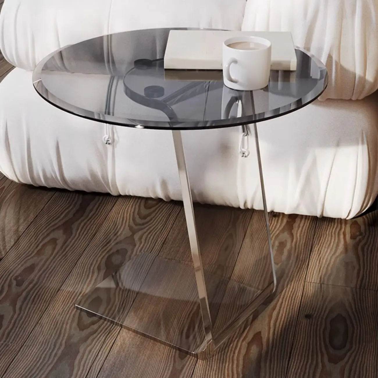 Classic Glass Round End Table with Acrylic Base for Living Room