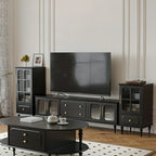 Classic Black Wooden Ribbed Glass Pane Storage Cabinet