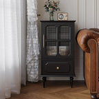 Classic Black Wooden Ribbed Glass Pane Storage Cabinet