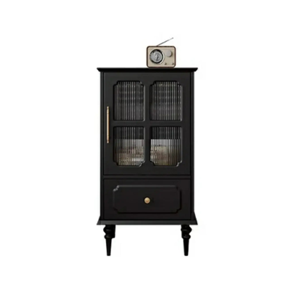 Classic Black Wooden Ribbed Glass Pane Storage Cabinet