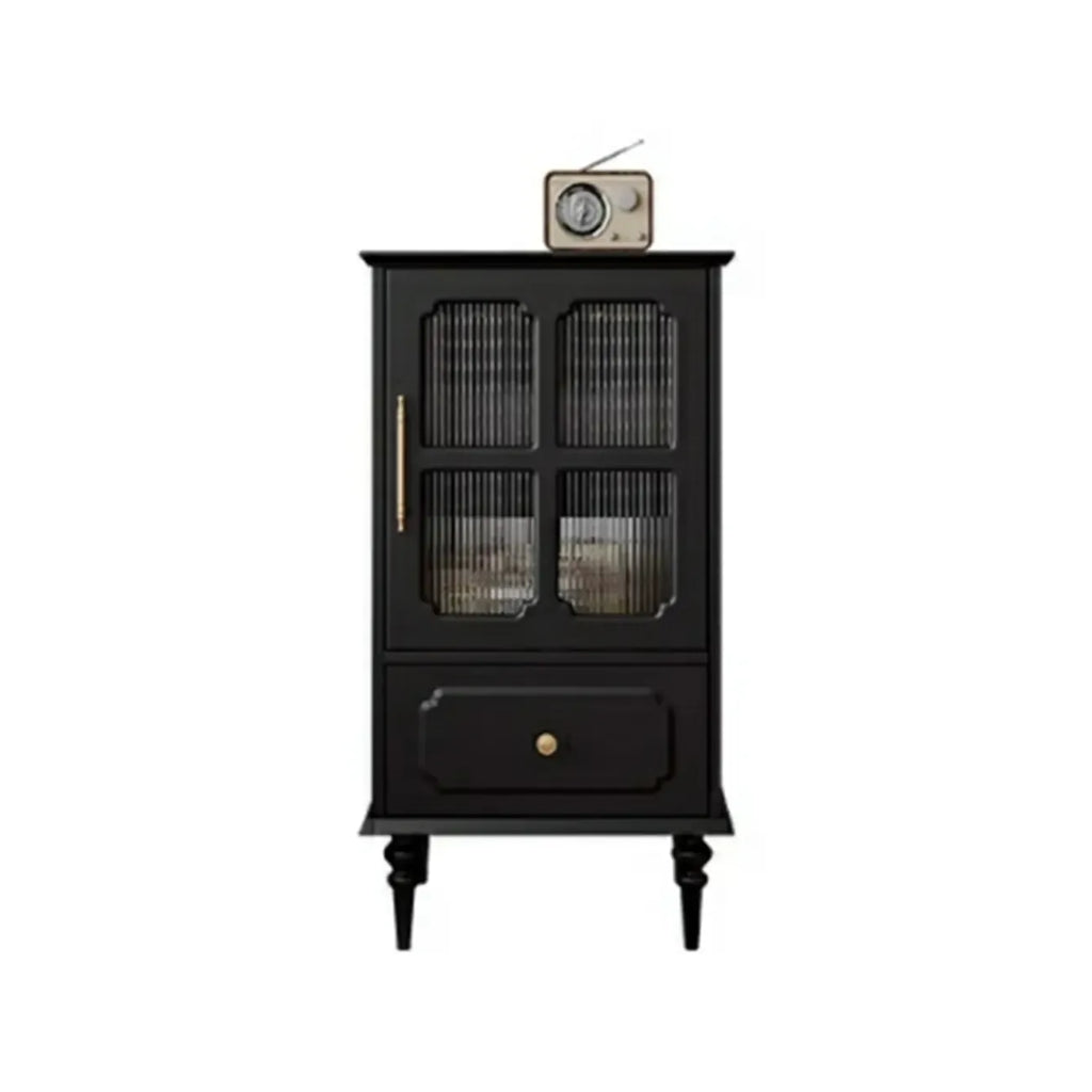 Classic Black Wooden Ribbed Glass Pane Storage Cabinet