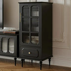 Classic Black Wooden Ribbed Glass Pane Storage Cabinet