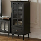 Classic Black Wooden Ribbed Glass Pane Storage Cabinet