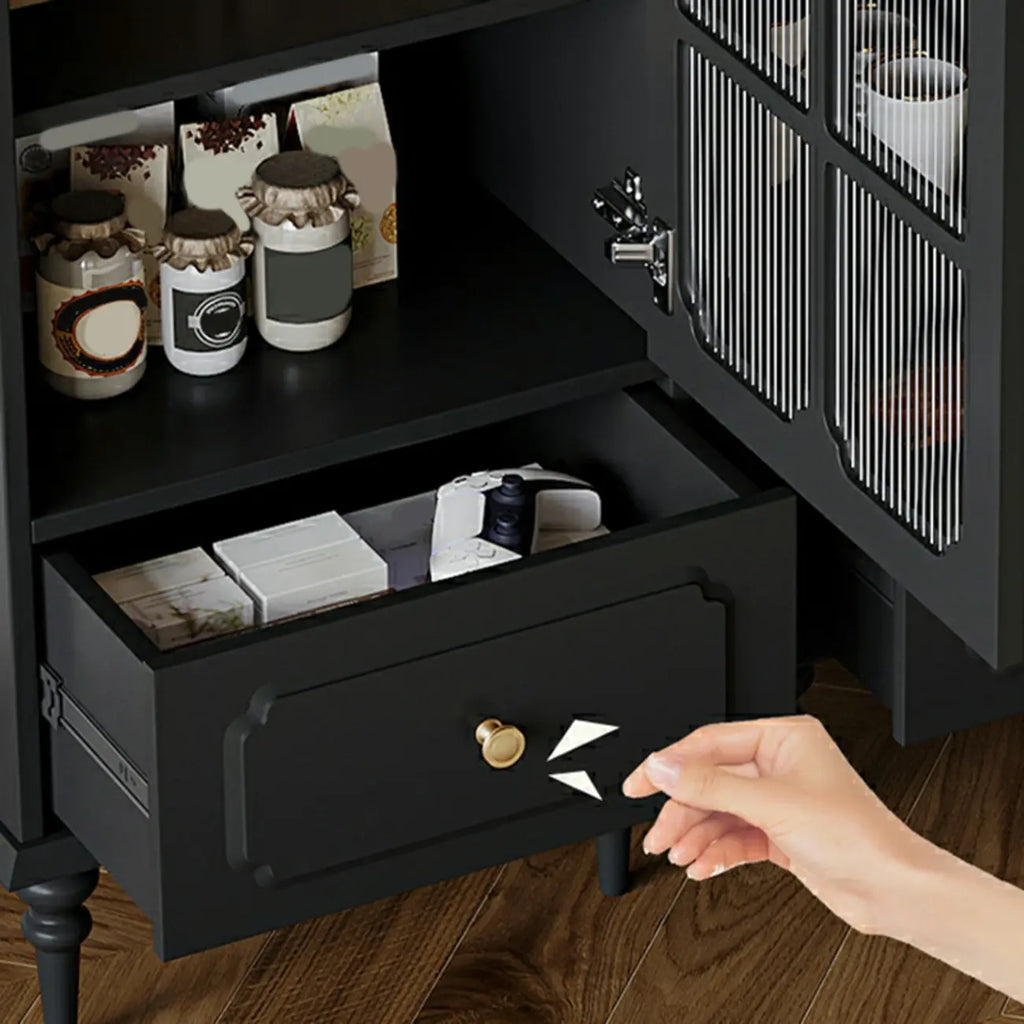 Classic Black Wooden Ribbed Glass Pane Storage Cabinet