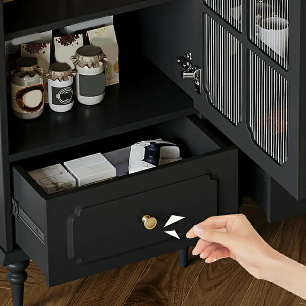 Classic Black Wooden Ribbed Glass Pane Storage Cabinet