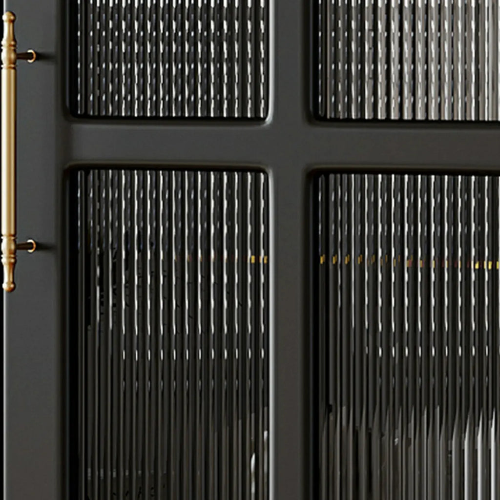 Classic Black Wooden Ribbed Glass Pane Storage Cabinet